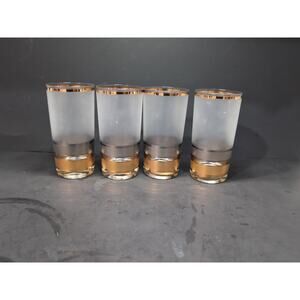 Culver Regency‎ Highball Glasses, Set of 4, VTG MCM Tumblers, 12 Oz Frosted Gold